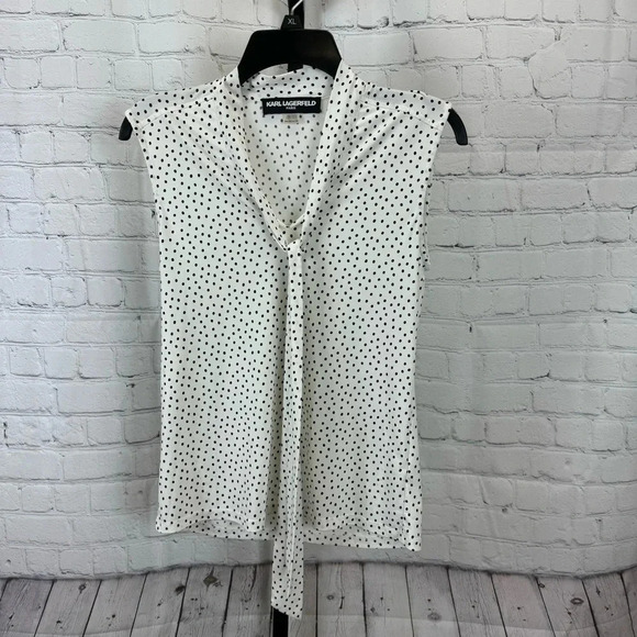 Karl Lagerfeld Black and White Polka Dot Dress Blouse Size XXS - Picture 1 of 5